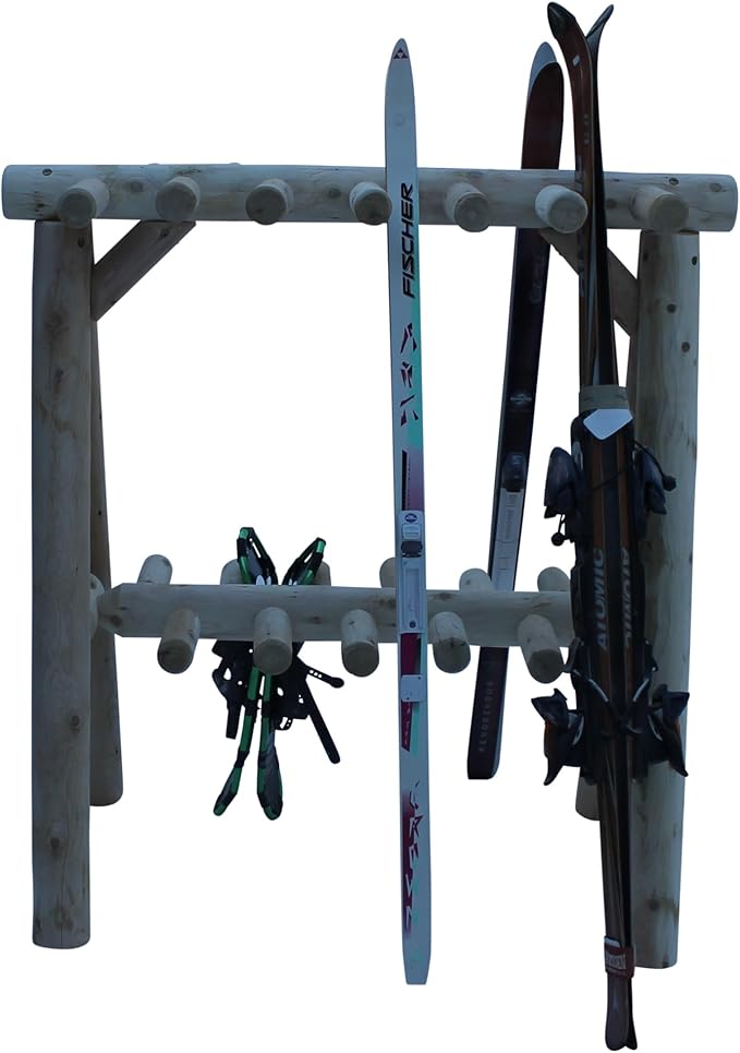 13-Place Freestanding Log Ski Rack Holder, Indoor & Outdoor Snowboard Racks - Image 6