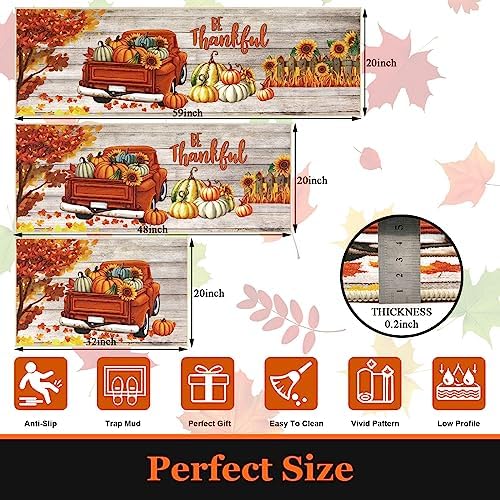 U'Artlines Fall Kitchen Rugs with Runner Sets 3 Piece Washable Floor Mats - Image 2