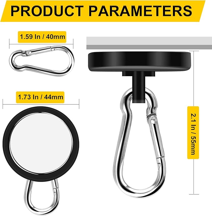 DIYMAG Black Magnetic Hooks, 200LBS Strong Heavy Duty Neodymium Magnet Hook - Image 2