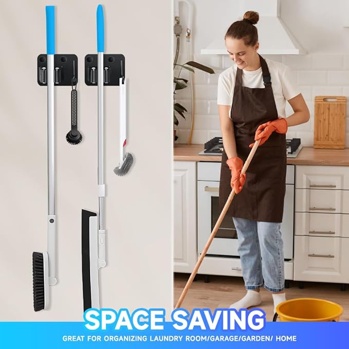 2-Pack Broom Holder with Heavy Duty Hooks, Upgraded Stainless Steel Mop Hanger. - Image 9
