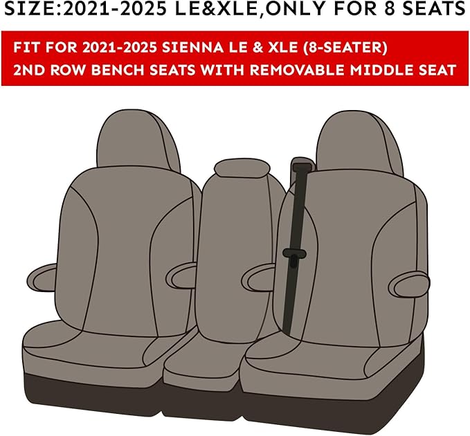 EKR Sienna Seat Covers for 2021-2025 Toyota Sienna LE, 8 Seats, 2nd Row 4/2/4 - Image 2