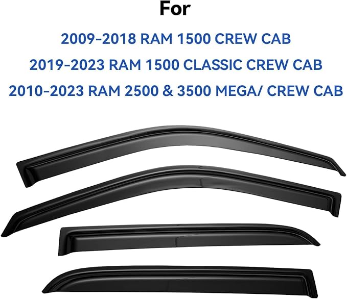 Window Visors Rain Guards for 2009-2018 Ram 1500 Crew/Mega Cab/Full-Size Cab - Image 3