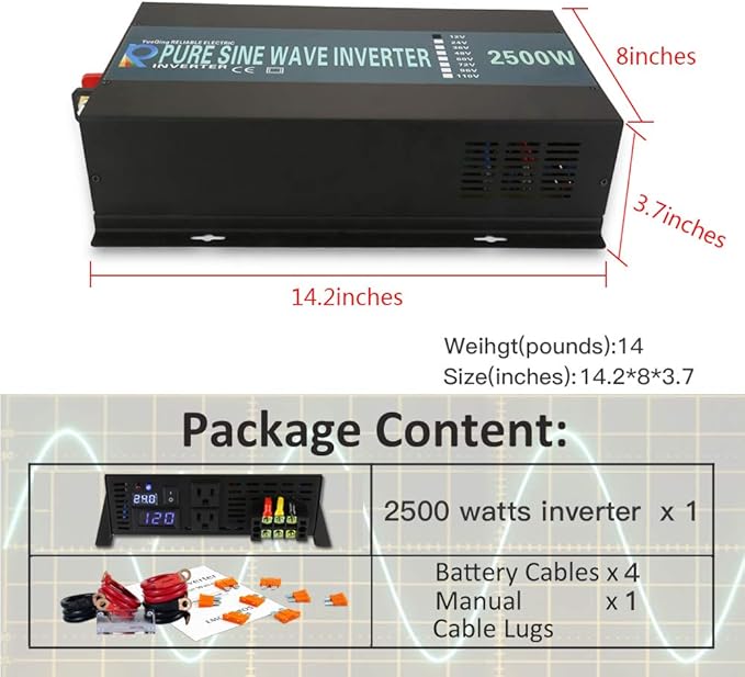 WZRELB Strong Driving Capacity 2500W 24VDC to 120VAC Pure Sine Wave Inverter - Image 7