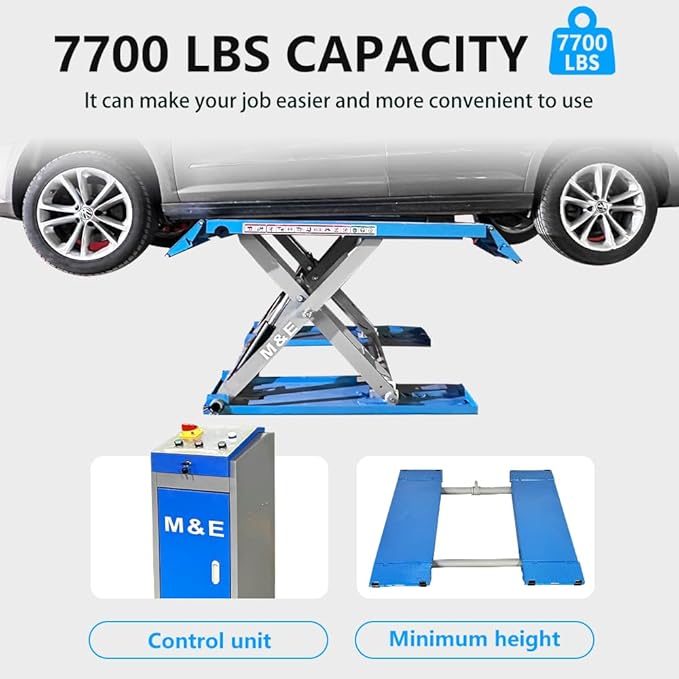 M&E 7700lbs Mid Rise Scissor Lift Pneumatic Release Auto Lift Car Lift 220V - Image 2
