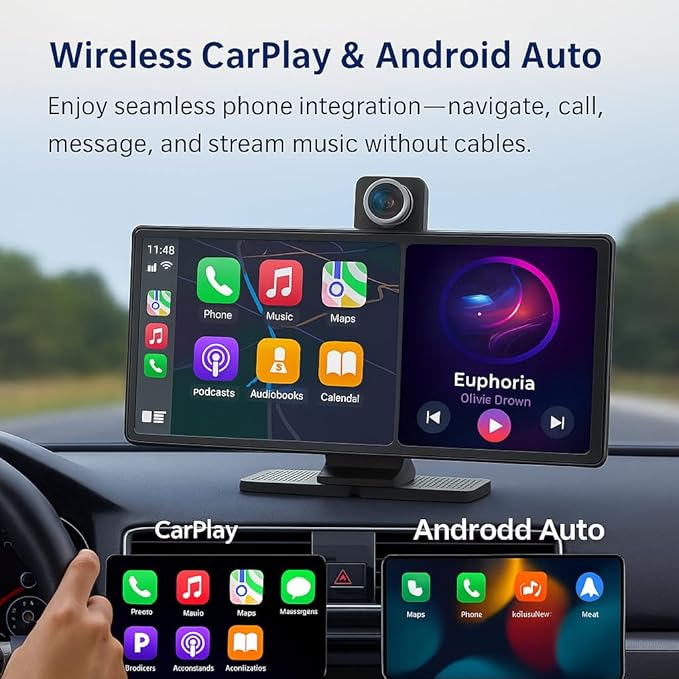 Portable Apple CarPlay & Android Auto – 10.26" Wireless Car Stereo, 4K Dash Cam - Image 6
