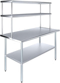 Amgood Stainless Steel Work Table Double Tier Overshelf | Metal Kitchen Prep by AmGood