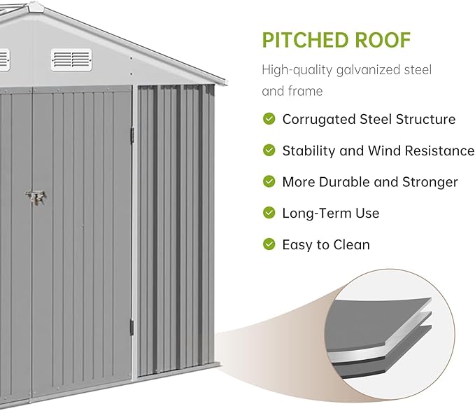 10X12FT Outdoor Metal Storage Shed, Lockable Weatherproof Garden Shed - Image 7