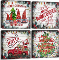 Christmas Wall Art Santa Claus Gnomes Picture Farmhouse Red Truck with Gifts Decor Christmas Tree Painting Colorful Balls Canvas Poster Xmas Artwork for Bedroom Living Room Decoration 12x12" 4Pcs by sunfrower
