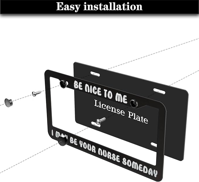 License Plate Frames Black and White License Plate Frame Be Nice to Me I May Be - Image 7