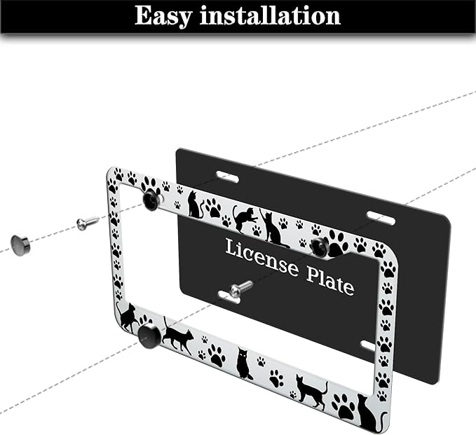 License Plate Frames Black and White License Plate Cover Kitty Cat Pawprints - Image 7