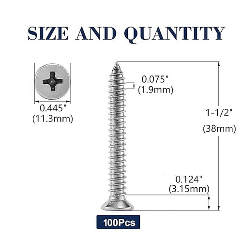 #14 x 1-1/2" Wood Screw 100Pcs 18-8 Stainless Steel Screws Flat Head Phillips - Image 2