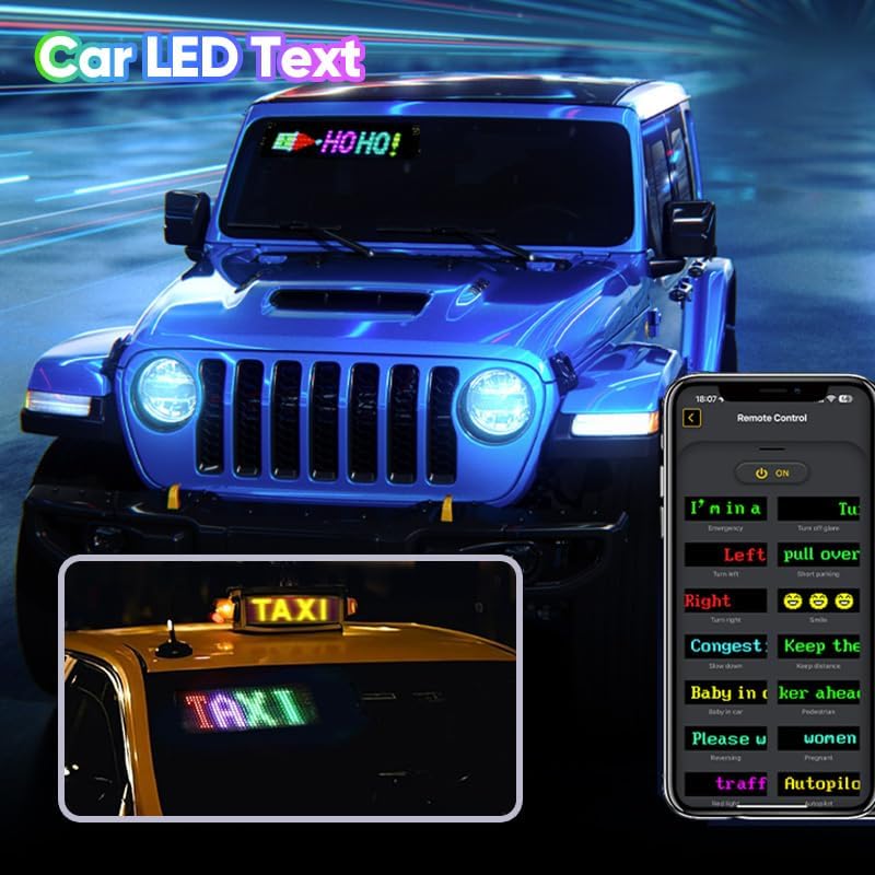 Flexible Devil Eyes Light for Windshield,LED Sign for Car,LED Digital Panel with Animations, Remote Control & Bluetooth APP for Cars,SUVs,Trucks(14.6'' * 3.6''-1PCS)