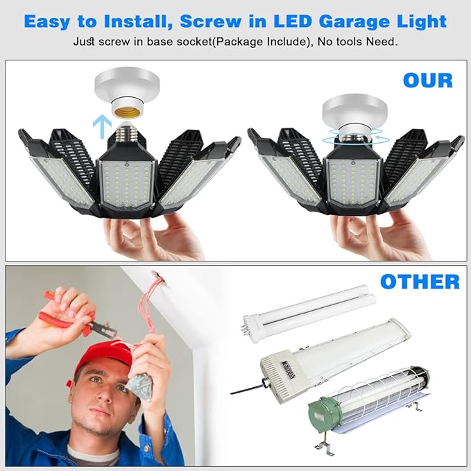 Garage Lights - 40000LM Super Bright Garage Lights Ceiling Led w/ 8 Deformable - Image 5