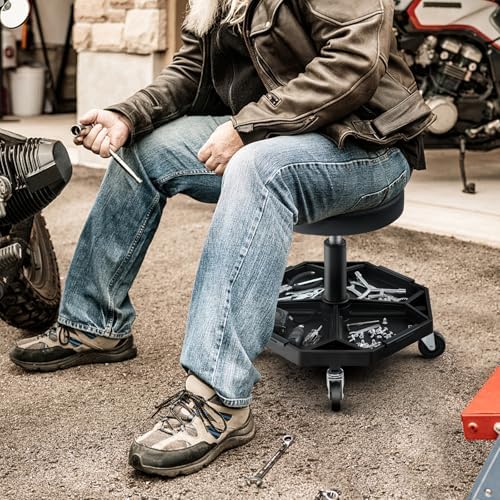 Goplus Mechanic Stool with Wheels, Magnetic Tool Tray, 330LBS Capacity - Image 2