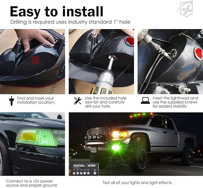 Xprite Amber Green LED Hideaway Strobe Lights Kit 20 Flashing Patterns - Image 6