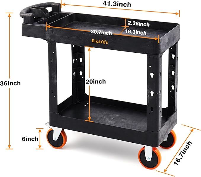 ELAFROS Heavy Duty Plastic Utility Cart 41.3 x 17 Inch - Image 2