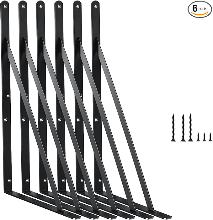6 Pack L14 x H 10" Black Heavy Duty Shelf Brackets by MHMYDZ