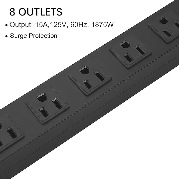 HHSOET Metal 8 Outlet Mountable Power Strip, Wall Mount Outlet Heavy Duty - Image 3