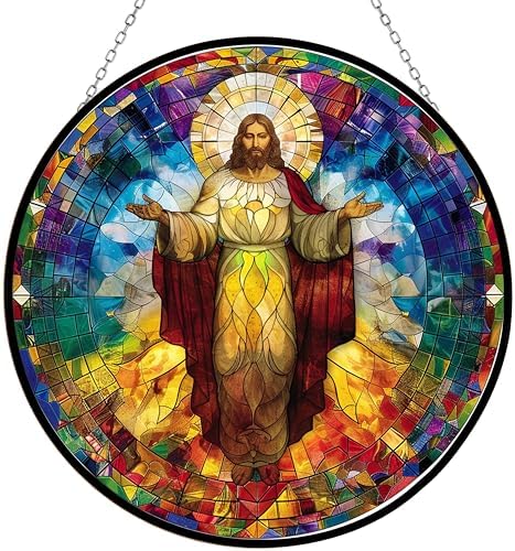 Christ Jesus Decor Stained Glass Suncatcher - Window Wall Hanging Ornament UV-Print Glass Panel Sun Catcher - Decoration for Home Garden Christmas Party Wedding Housewarming Gift by 365CUSGIFTS