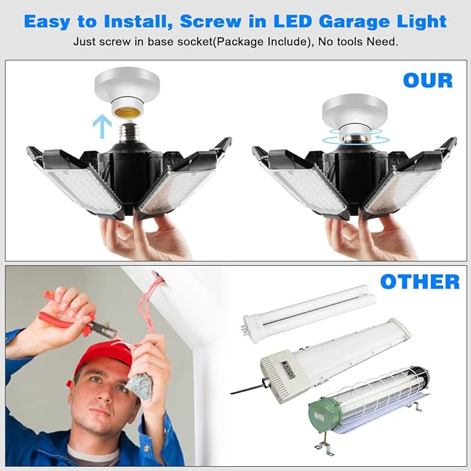 LED Garage Light - 160W Garage Light Bulb 64000LM 6500K Super Bright Garage - Image 5