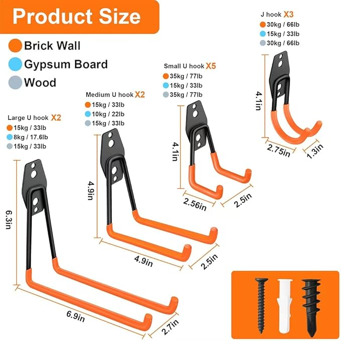 Garage Hooks Pack of 12, Garage Storage System Hooks - Image 2