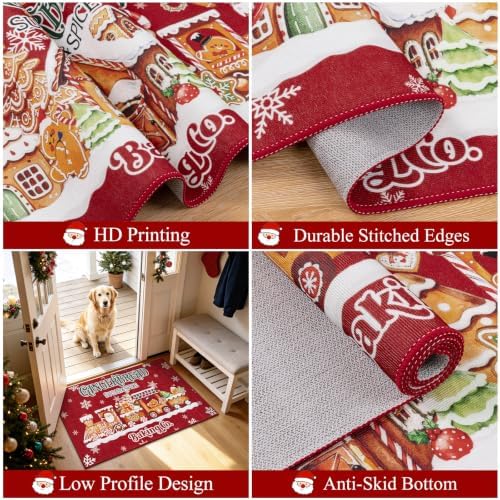 U'Artlines Christmas Kitchen Rugs and Mats Set of 3, Gingerbread Snowflake - Image 3
