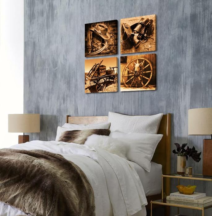 DJSYLIFE Western Decor Cowboy Wall Art Canvas Poster, 12" x 12" x 4pcs - Image 4