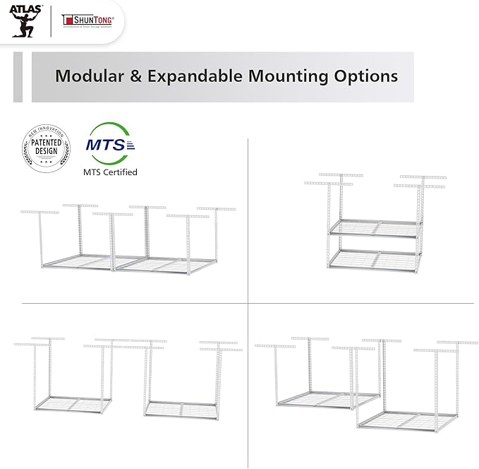 The Atlas 4 x 8 ft Adjustable Height Overhead Garage Storage Rack 900 lbs Heavy - Image 6