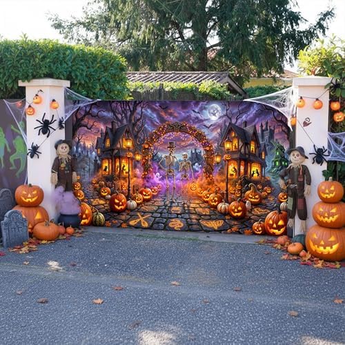 Halloween Garage Door Cover 16x7ft 2 Car Skeleton Pumpkin Haunted Decor - Image 7