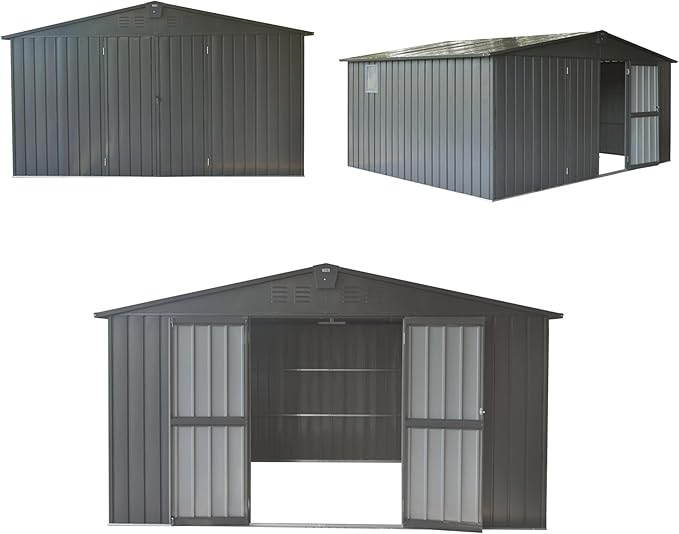 IKERY Large Galvanized Steel Storage Shed 11' x 9' - Image 6