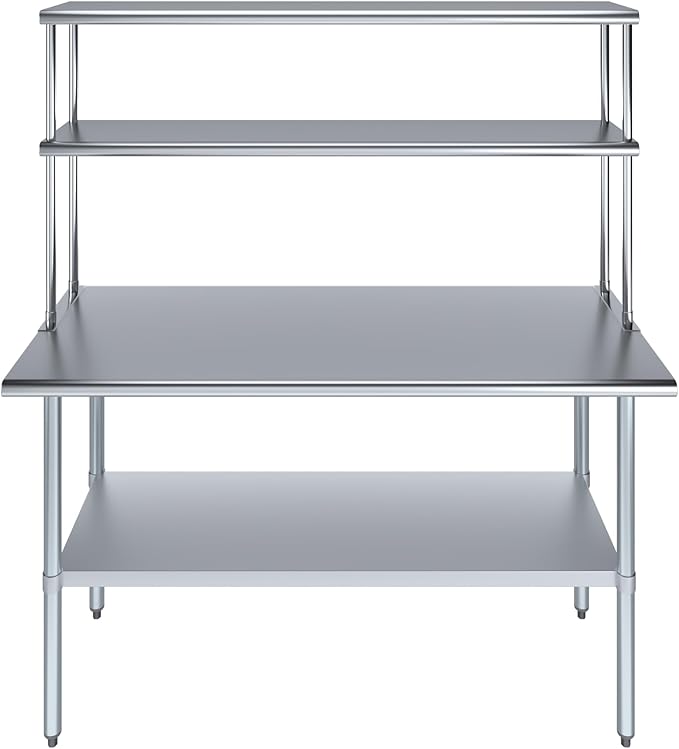 Amgood Stainless Steel Work Table Double Tier Overshelf | Metal Kitchen Prep - Image 2
