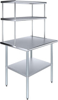 Amgood Stainless Steel Work Table Double Tier Overshelf | Metal Kitchen Prep by AmGood