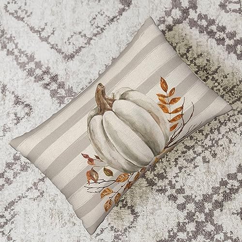 Fall Pillow Covers 12x20 Set of 2 Pumpkin Leaf Branch and Stripes Fall Decor Pillowcase Linen Autumn Thanksgiving Decorative Outdoor Throw Pillow Covers Farmhouse Cushion Case for Couch Home - Image 4
