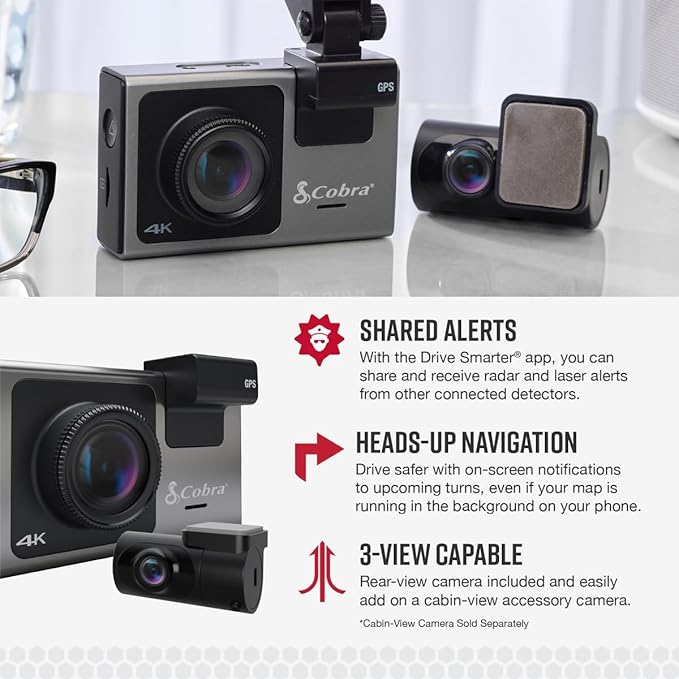Cobra SC 400D Smart Dash Cam + Rear Cam and 2.5A OBDII Port to Micro-USB - Image 4
