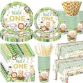 Funnymoom 452 Pcs Wild One Birthday Party Decorations for 50, Safari Jungle Wild One Paper Plates Napkins Cups Tablecloth Cutlery Straws for Boys Kids Woodland Themed First Birthday Party Supplies by Funnymoom