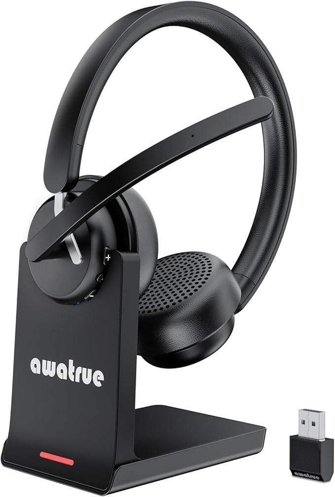 Wireless Headset with Mic for Work, Wireless Headphone with Voice Assistant for by awatrue