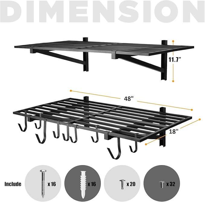 4 Pack 1, 5x4ft Heavy Duty Garage Wall Shelving, Garage Shelving Wall Mounted - Image 3
