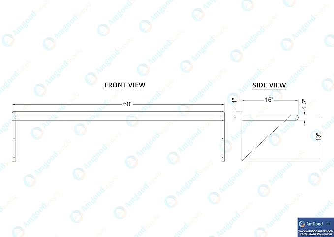 AmGood 16 in. x 60 in. Stainless Steel Wal Mount Shelf. Commercial/Home. Kitchen - Image 5