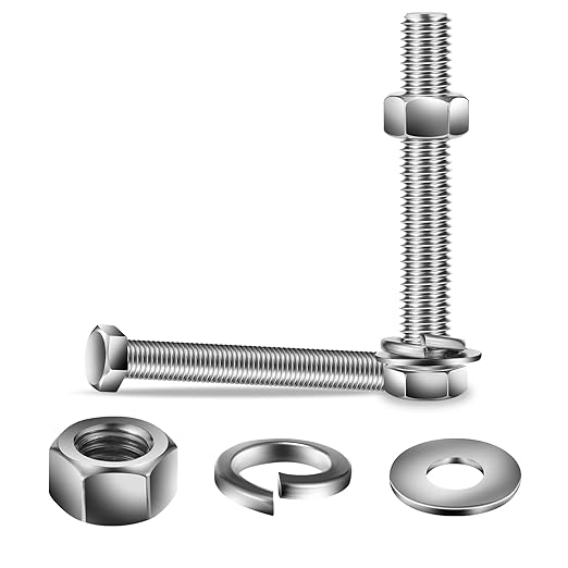 1/2-13 x 6" Hex Head Screw Bolt, Flat & Lock Washers, Fully Threaded, by SG TZH by SGTZH