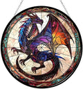 Dragon Suncatchers for Windows,6.3” Stained Glass Window Hangings,Hand-Painted Glass Panel Perfect for Home Décor by 365CUSGIFTS