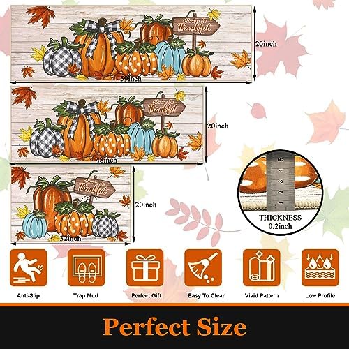 U'Artlines Fall Pumpkin Kitchen Rugs with Runner Sets 3 Piece,Washable - Image 2