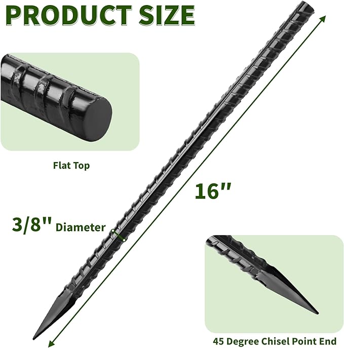 16 inches Rebar Stakes Heavy Duty Metal Spikes - Image 2