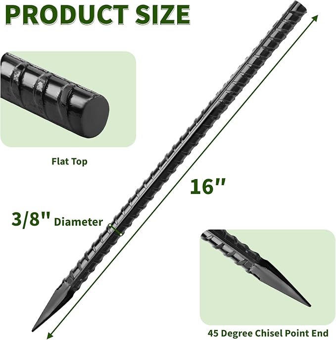 16 inches Ground Rebar Stakes Heavy Duty Metal Spikes - Image 2