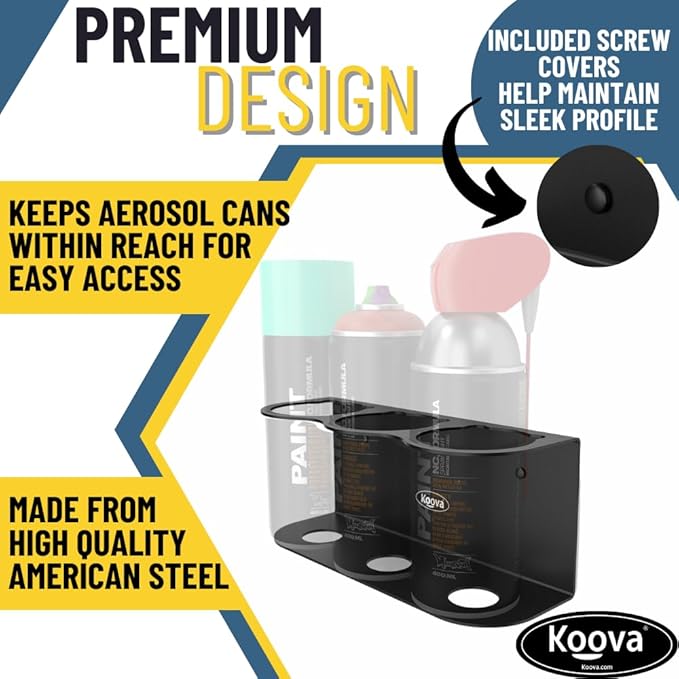 Koova 3 Aerosol Spray Can Holder | Easy Install Wall Mount | Heavy-Duty Powder - Image 2
