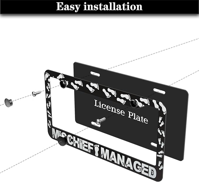 Automotive Exterior Accessories Black and White License Plate Frames Mischief - Image 7
