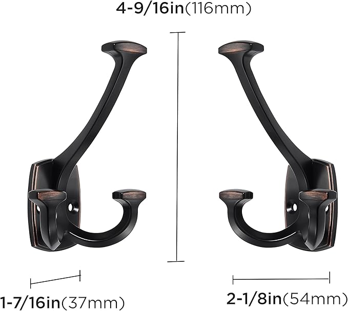 Large Wall Double-Sided Hook 5 Pack Oil Rubbed Bronze Hook Decorative Heavy - Image 2