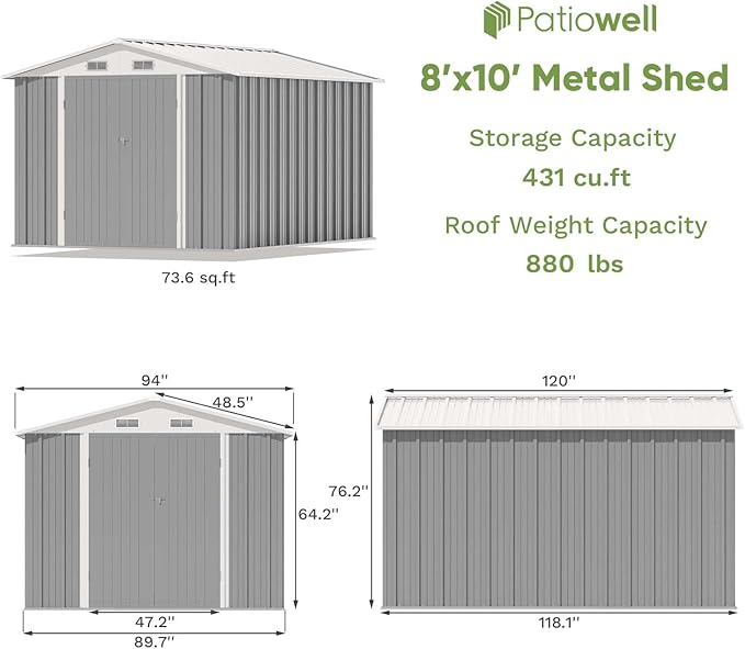 Patiowell 8x10 FT Outdoor Storage Shed - Image 9