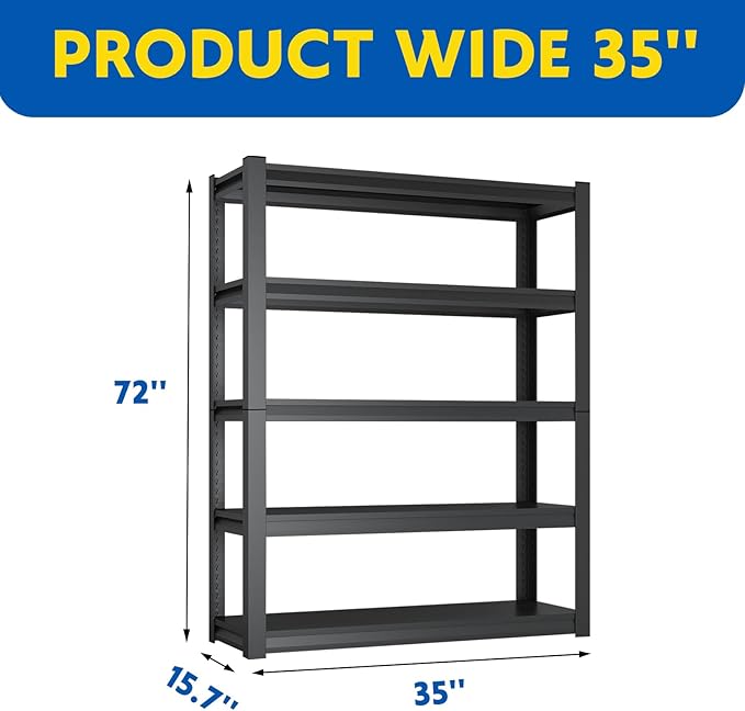 72''H Garage Shelving Heavy Duty, 2500LBS Storage Shelves, 5-Tier Adjustable - Image 2