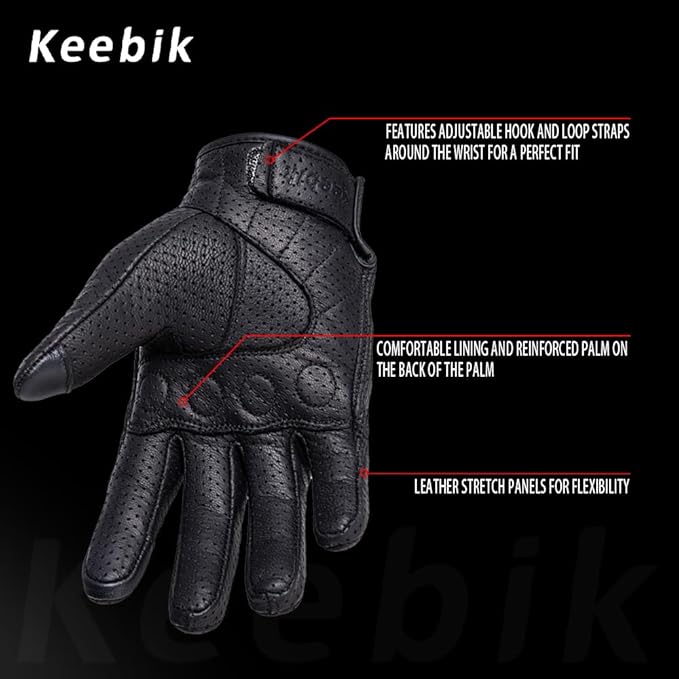 Goatskin Leather Motorcycle Motorbike Powersports Racing Gloves Reflective - Image 3