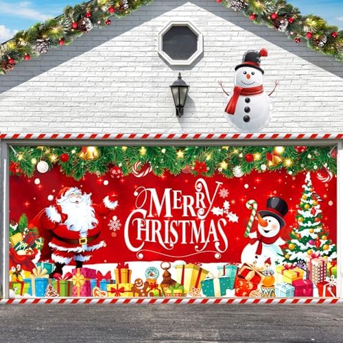 Tudomro Merry Christmas Garage Door Cover Decorations 6 X13ft Xmas Large Backyard Cover Banner Red Barn Door Backdrop for Holiday Indoor Outside Home Party Decor Supplies by Tudomro